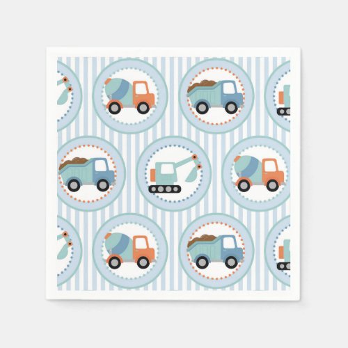 Construction Trucks _ Cute Blue White Napkins