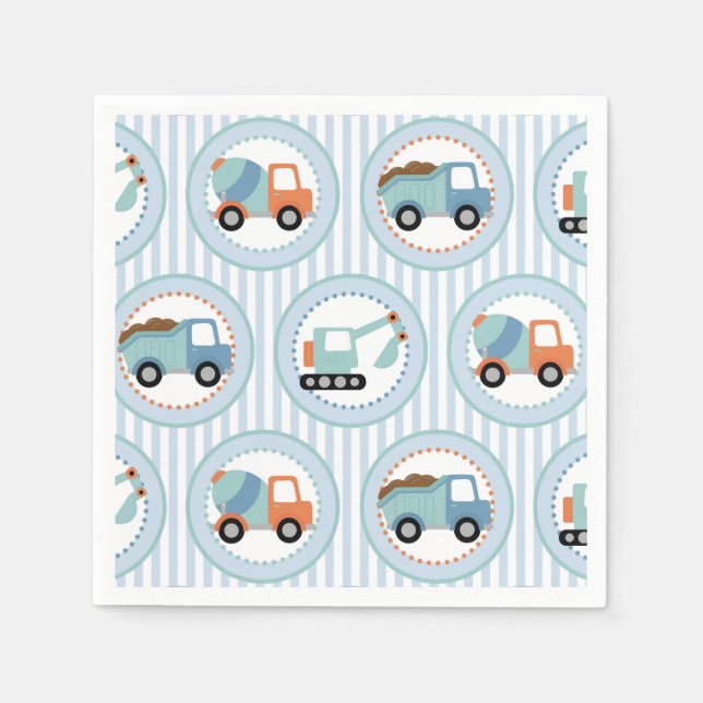 Construction Trucks - Cute Blue White Napkins (Front)