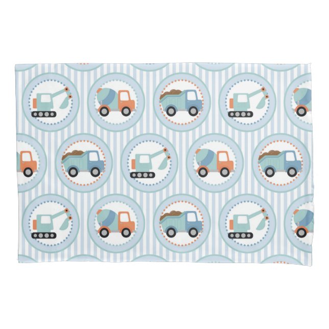 Construction Trucks - Cute Blue White Pillow Case (Front)