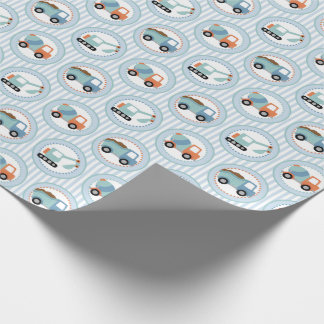 Construction Trucks - Cute Blue White Wrapping Paper