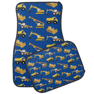 Construction Trucks Deep Blue Background Color Car Floor Mat