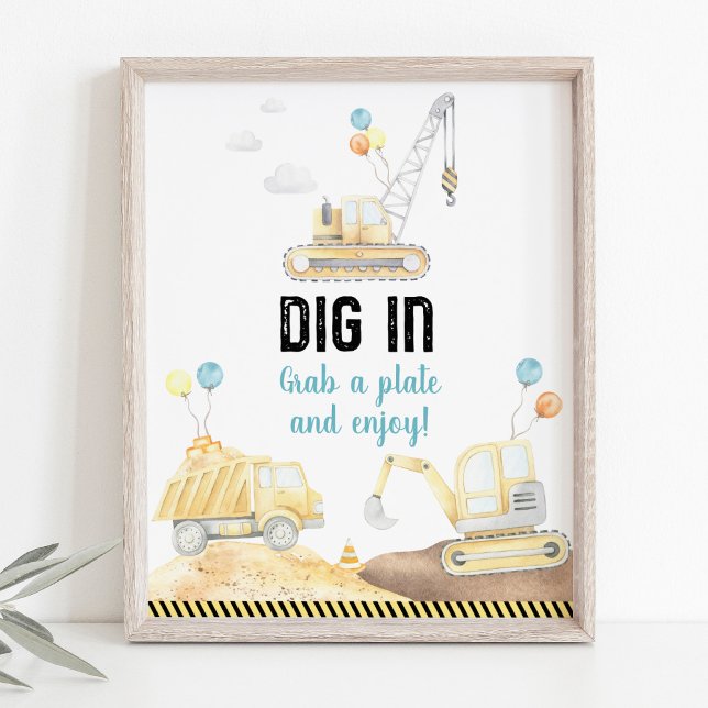 Construction Trucks Dig In Birthday Food Sign (Creator Uploaded)