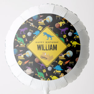 Construction Trucks Dinosaurs in Space Birthday Balloon