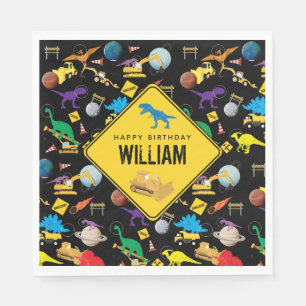 Construction Trucks Dinosaurs in Space Birthday Napkins