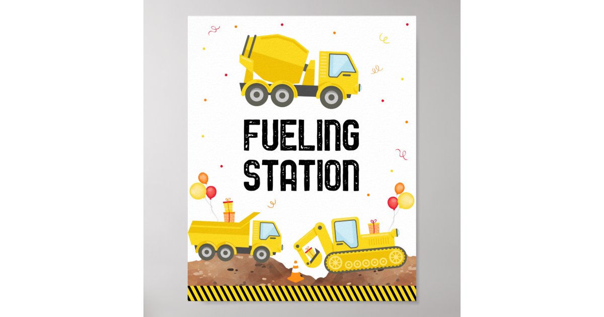 Construction Trucks Fueling Station Birthday Sign | Zazzle