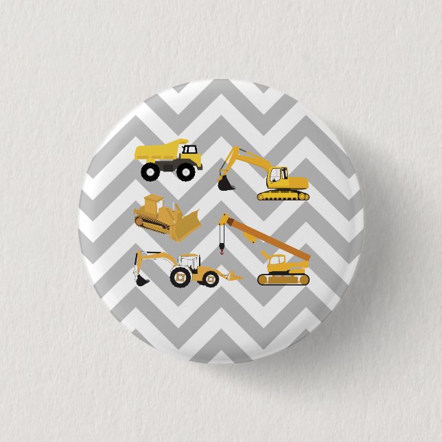Construction Trucks Geometric Pattern Button (Front)
