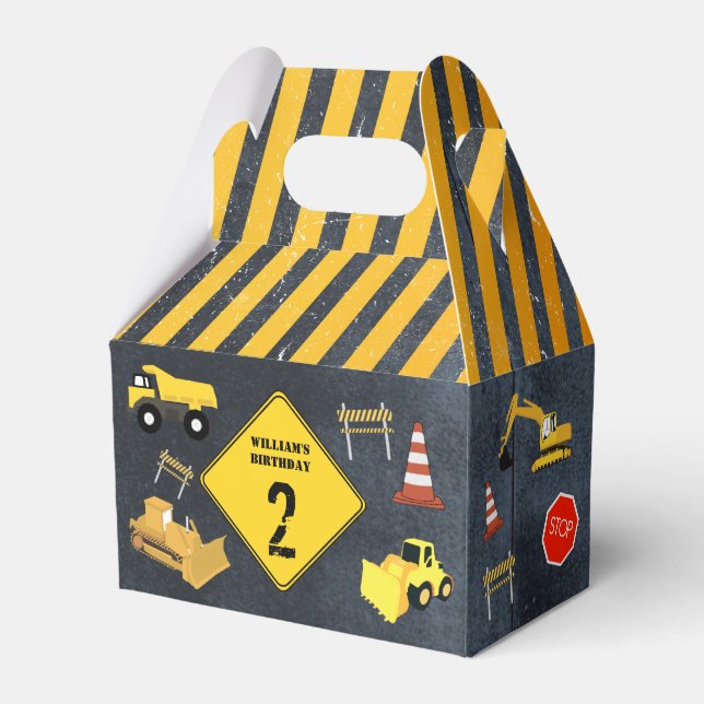 Construction Trucks Heavy Machinery Birthday Boy Favor Boxes (Front Side)