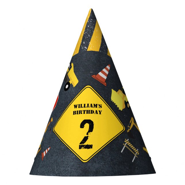 Construction Trucks Heavy Machinery Birthday Boy Party Hat (Front)