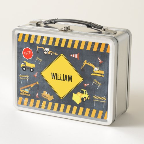 Construction Trucks Heavy Machinery Boy Name  Metal Lunch Box