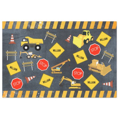 Construction Trucks Heavy Machinery Boy Name  Tissue Paper