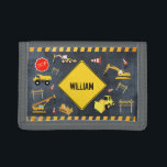 Construction Trucks Heavy Machinery Boy Name   Trifold Wallet<br><div class="desc">Cute illustration of a construction truck vehicles. Construction trucks include dump truck,  excavator,  backhoe,  bulldozer,  crane and front end loader. The perfect design for truck and heavy machinery enthusiasts. Ideal Christmas present,  birthday gift,  nursery decor,  kids room art,  home decor or back to school.</div>