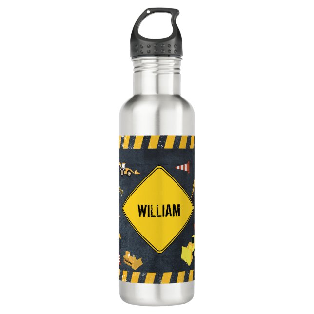Construction Trucks Heavy Machinery School Stainless Steel Water Bottle (Front)