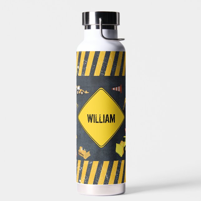 Construction Trucks Heavy Machinery School Water Bottle (Left)
