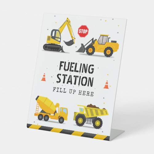 Construction Trucks Kids Birthday Fueling Station Pedestal Sign