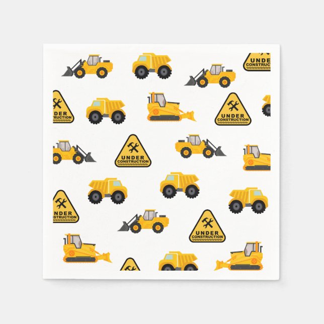 Construction Trucks Kid's Birthday Napkins (Front)