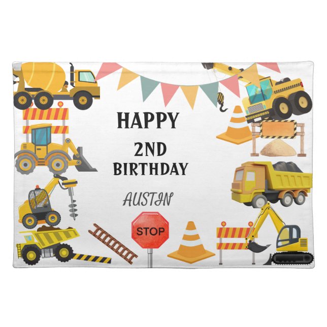 Construction Trucks |  Kids Birthday Party   Cloth Placemat (Front)