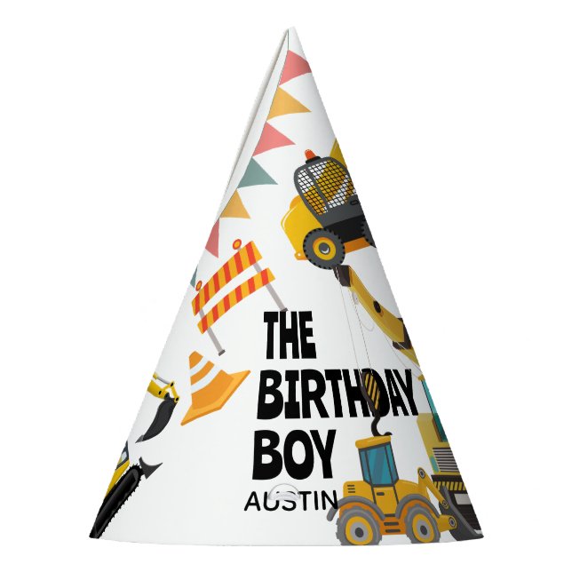 Construction Trucks |  Kids Birthday Party   Party Hat (Left)