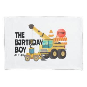 Construction Trucks Kids Birthday Party Pillow Case