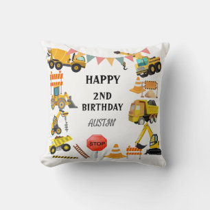 Construction Trucks Kids Birthday Party Throw Pillow