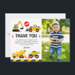 Construction Trucks Kids Birthday Photo Thank You Card<br><div class="desc">Construction theme dump truck kids birthday photo thank you card.</div>