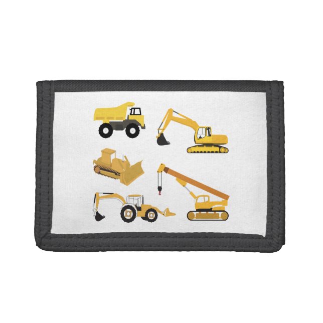Construction Trucks Kids Boys Trifold Wallet (Front)