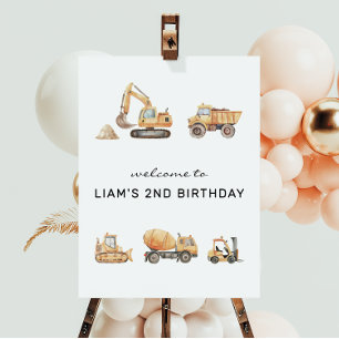 Construction Trucks Modern Birthday Welcome Sign