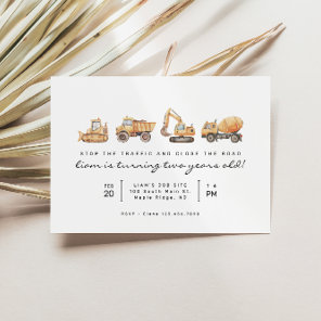 Construction Trucks Modern Minimal Birthday Invitation