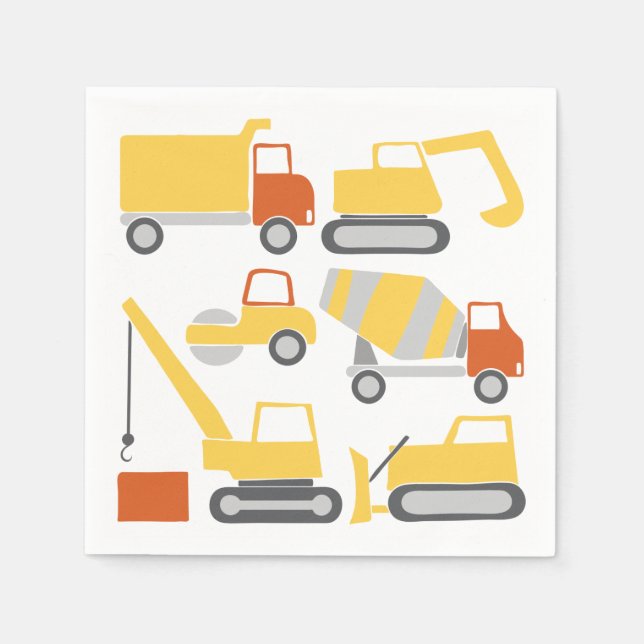 Construction Trucks Napkins for Birthday Party (Front)