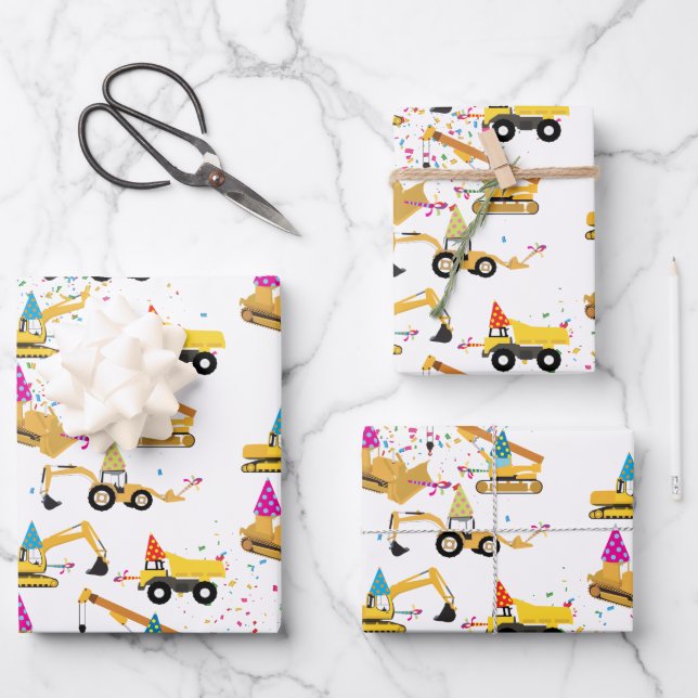 Construction Trucks Party Pattern  Wrapping Paper Sheets (Front)