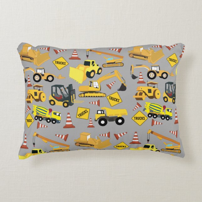 Construction Trucks Pattern Accent Pillow (Front)
