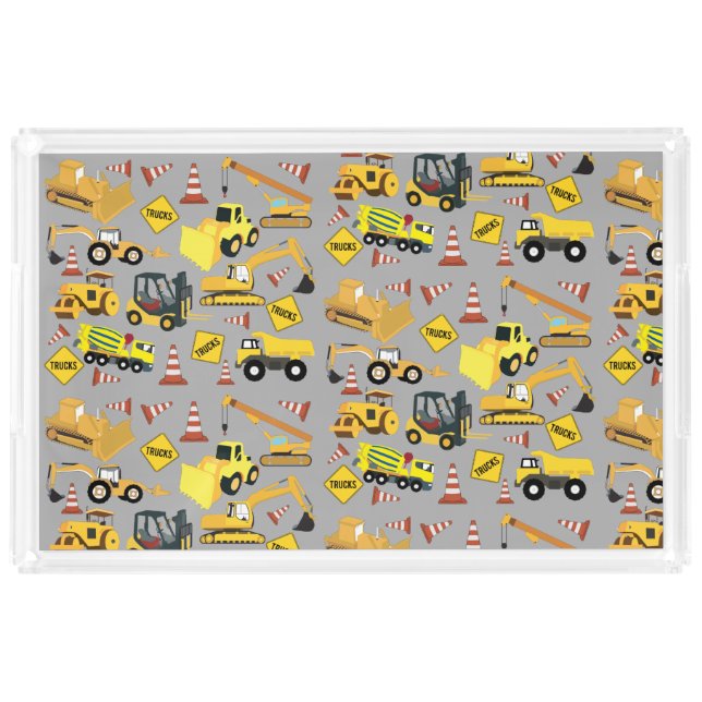 Construction Trucks Pattern Acrylic Tray (Front)