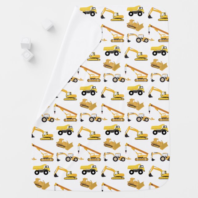 Construction Trucks Pattern Baby Blanket (In Situ)