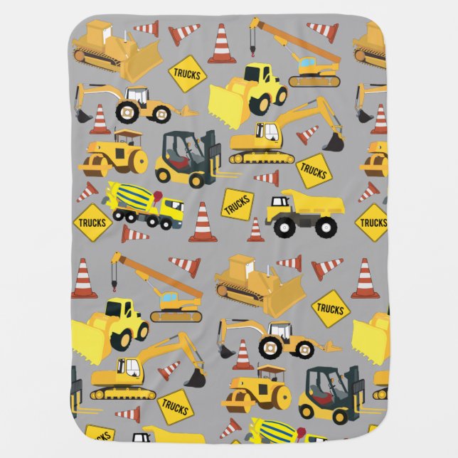 Construction Trucks Pattern Baby Blanket (Front)