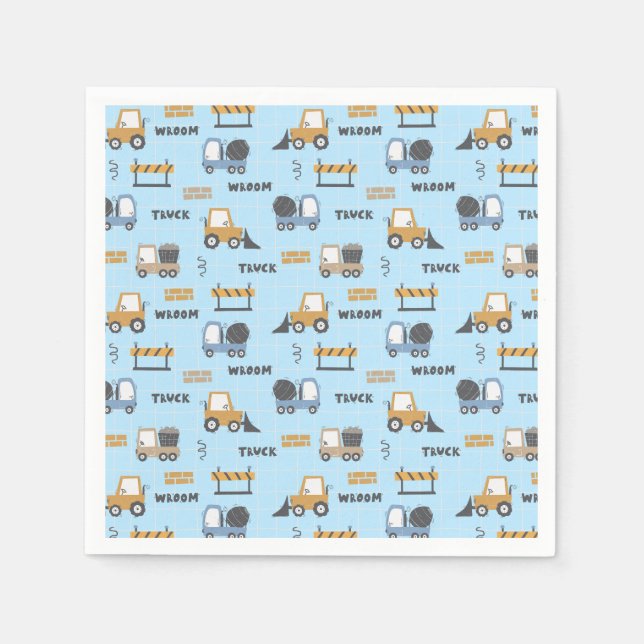 Construction Trucks Pattern Blue Napkins (Front)