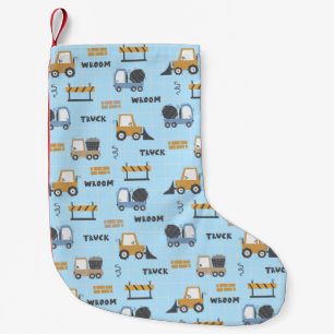 Construction Trucks Pattern Blue Small Christmas Stocking