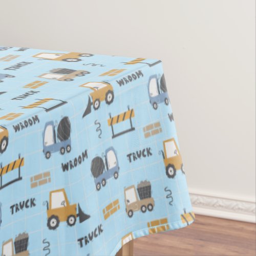 Construction Trucks Pattern Blue Tablecloth