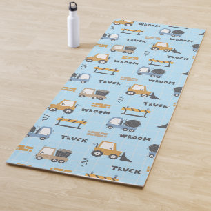 Construction Trucks Pattern Blue Yoga Mat