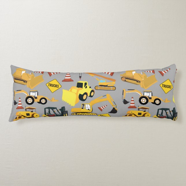 Construction Trucks Pattern Body Pillow (Front)