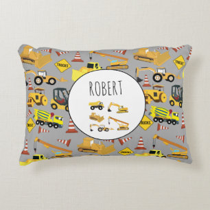 Construction Trucks Pattern Customized Name Accent Pillow