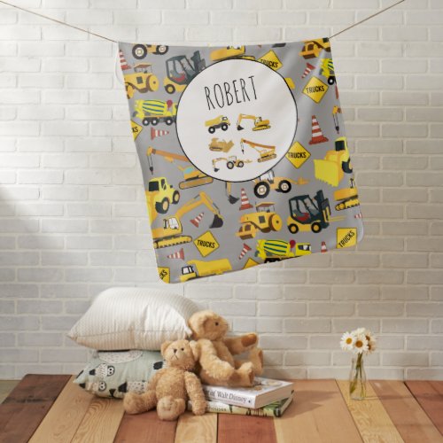 Construction Trucks Pattern Customized Name Baby Blanket