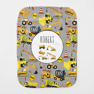 Construction Trucks Pattern Customized Name Baby Burp Cloth