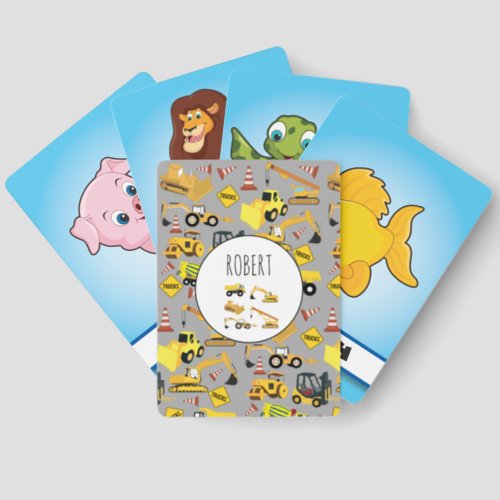 Construction Trucks Pattern Customized Name Matching Game Cards