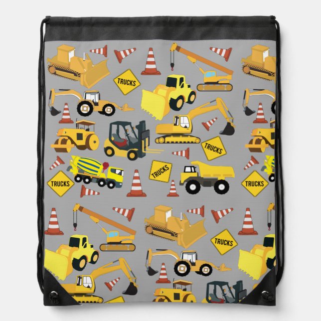 Construction Trucks Pattern Drawstring Bag (Front)