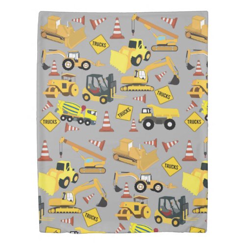 Construction Trucks Pattern Duvet Cover