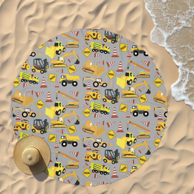 Construction Trucks Pattern Kids Boys Beach Towel (Beach)