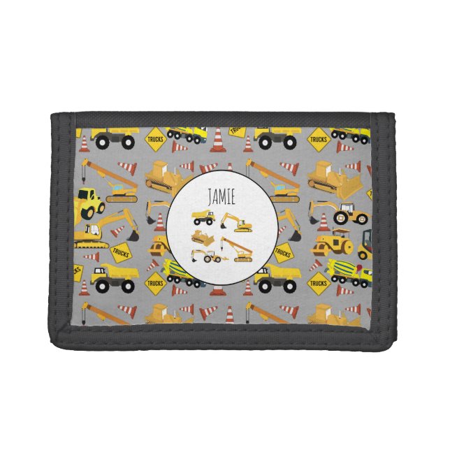 Construction Trucks Pattern Kids Personalized  Tri-fold Wallet (Front)