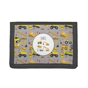 Construction Trucks Pattern Kids Personalized  Trifold Wallet