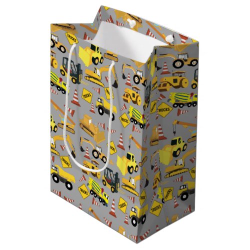 Construction Trucks Pattern Medium Gift Bag