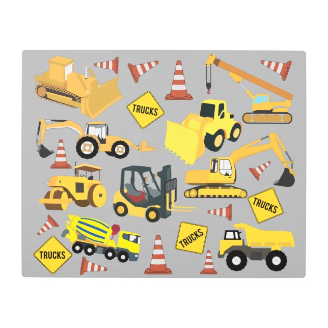 Construction Trucks Pattern Metal Print (Front)