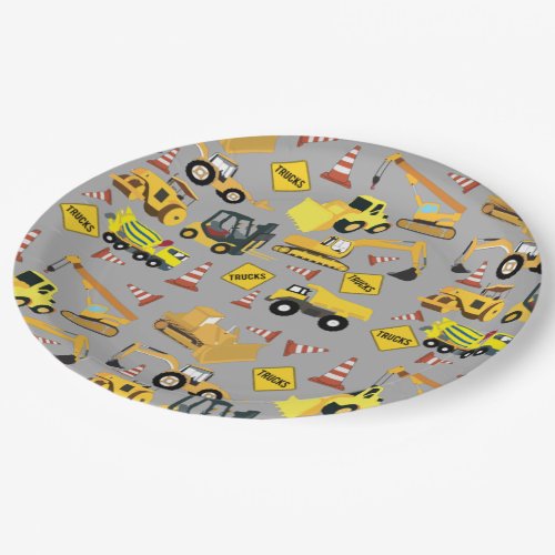 Construction Trucks Pattern Paper Plates